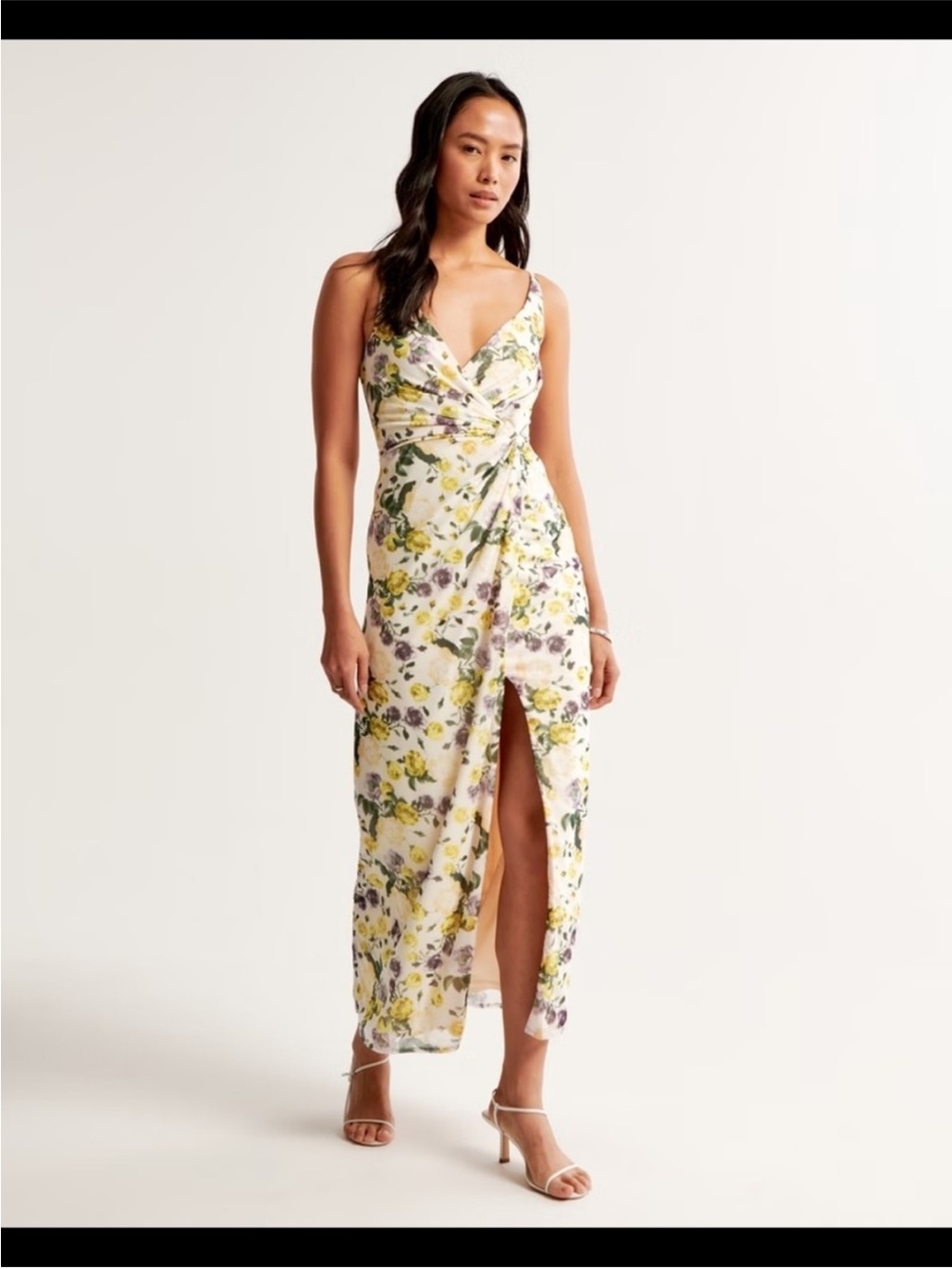 Floral Wrap Maxi Dress in White and Yellow